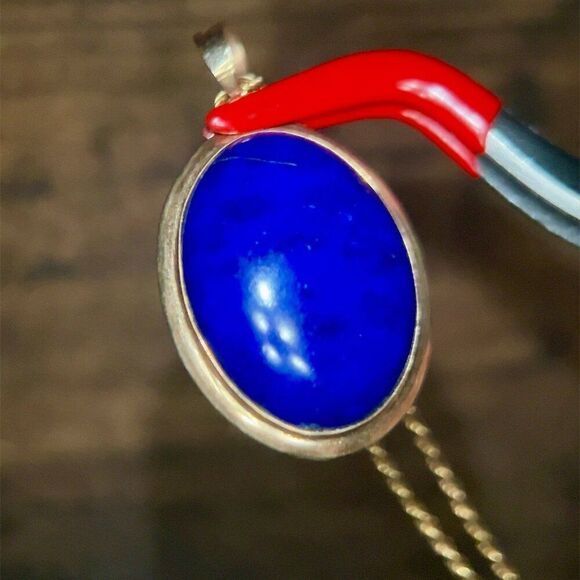 14k Gold Lapis Lazuli Pendant Necklace - Picture 2 of 8